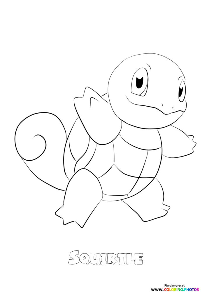 Squirtle the Water-type Pokemon with curled tail and segmented shell coloring page