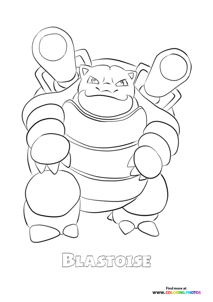 Blastoise with raised water cannons coloring page from Pokemon Generation 1