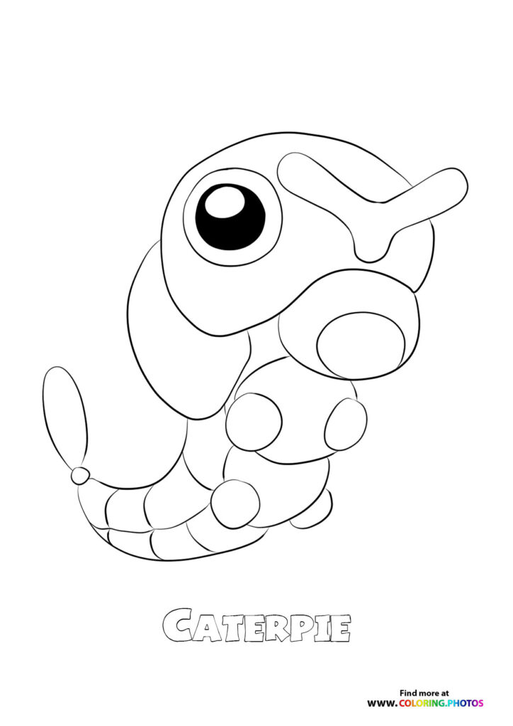 Caterpie the caterpillar Pokemon with large eye and segmented body coloring page