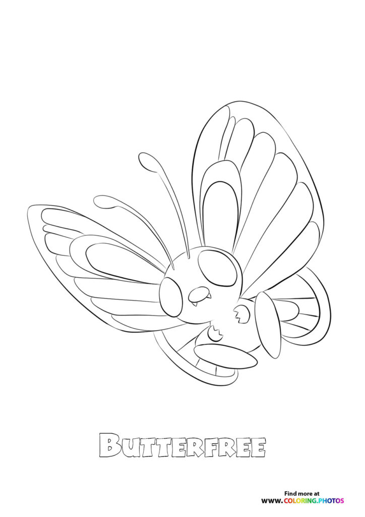 Butterfree with wings spread wide coloring page from Pokemon Generation 1