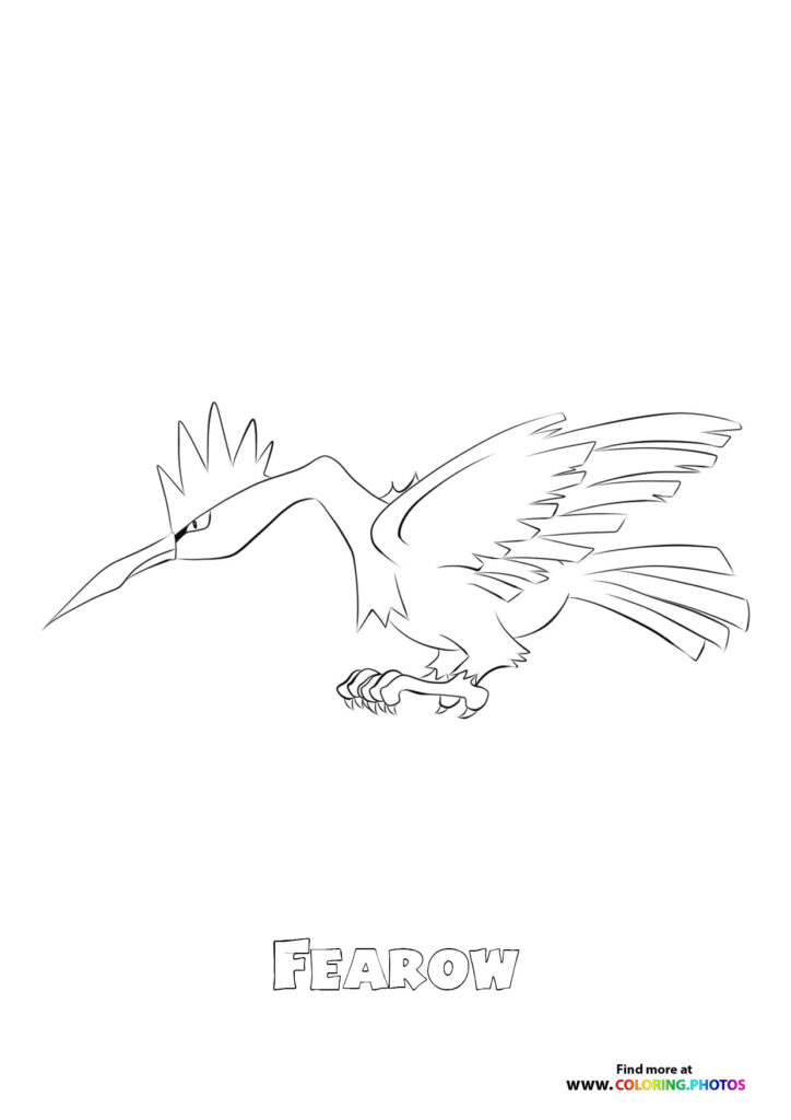 Fearow with spread wings and spiky head plumage coloring page from Pokemon generation 1