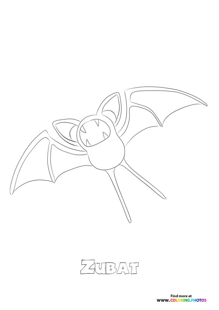 Zubat the bat Pokemon flying with wings spread coloring page