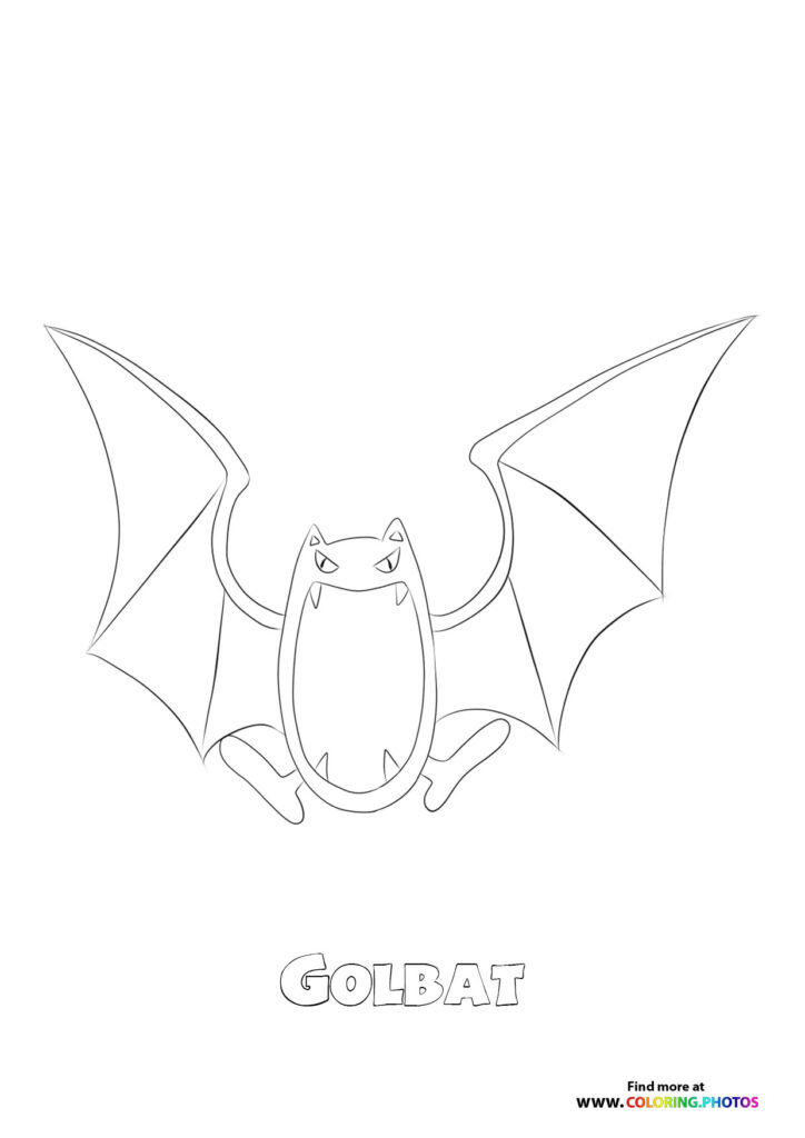 Golbat with spread wings and fanged smile coloring page from Pokemon Generation 1