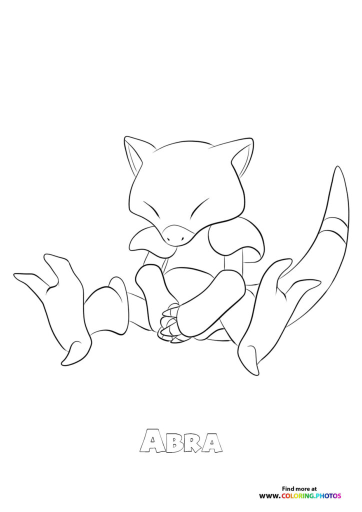 Abra the psychic cat Pokemon sitting with closed eyes and long tail coloring page
