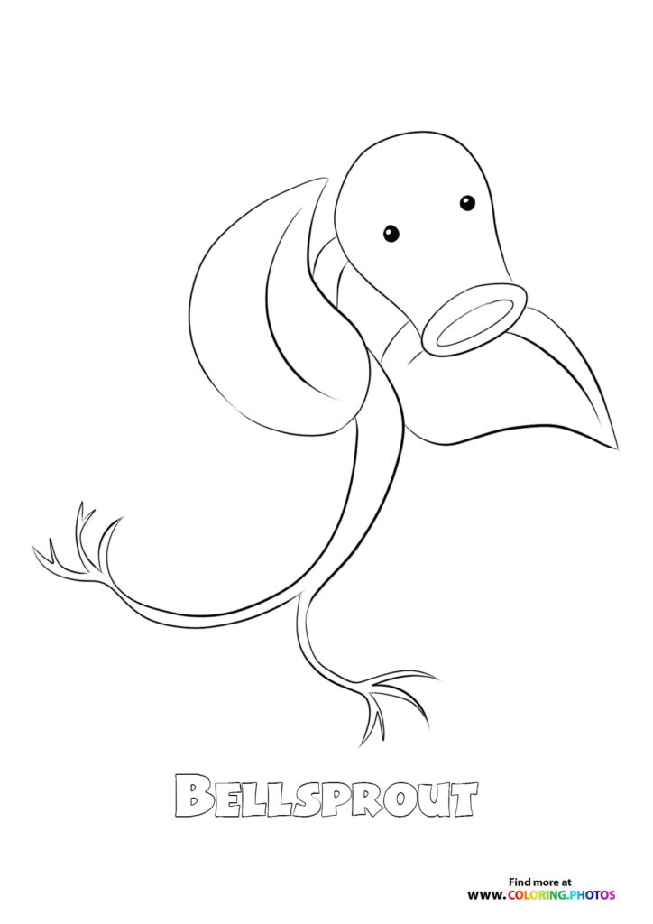 Bellsprout, a small grass-type Pokemon with vine-like features and bell-shaped leaves coloring page