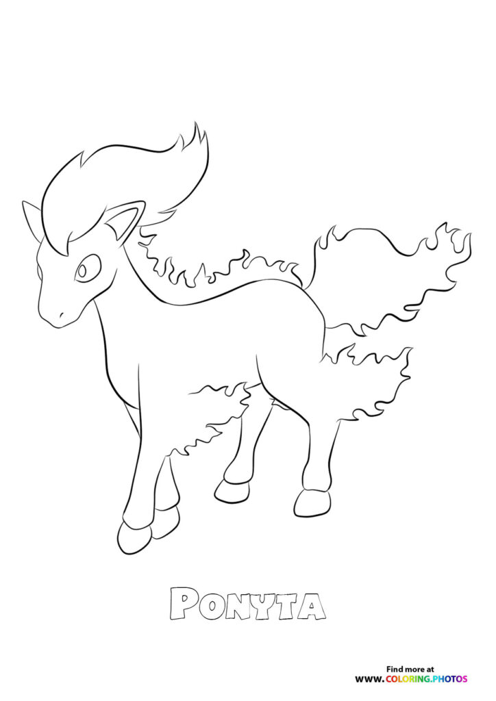 Ponyta with flaming mane and tail coloring page from Pokemon Generation 1