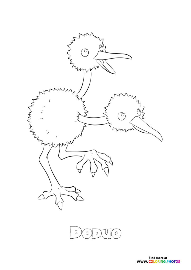Doduo, the two-headed Pokemon with fluffy feathers and sharp claws coloring page