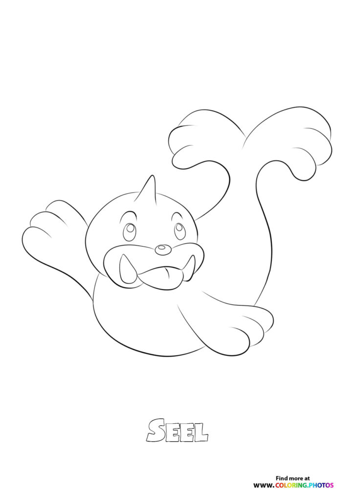 Seel the seal Pokemon with tongue out and flippers raised coloring page