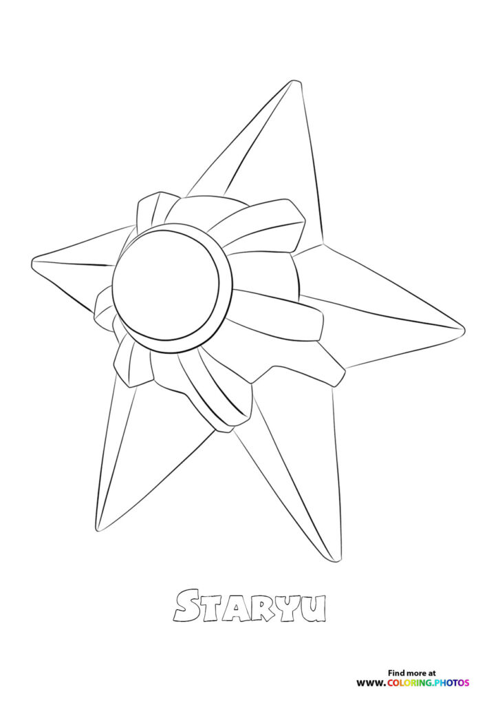 Staryu with five pointed arms and glowing core center coloring page from Pokemon Generation 1