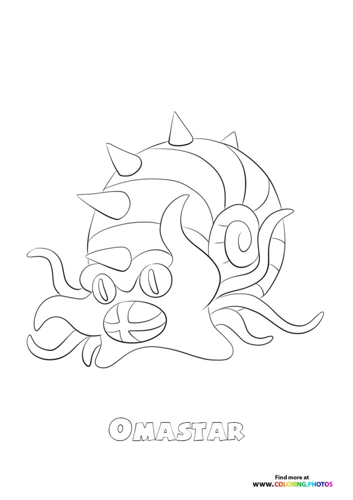 Omastar with spiral shell and ten tentacles coloring page from Pokemon Generation 1