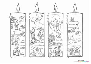 Four advent candles coloring page