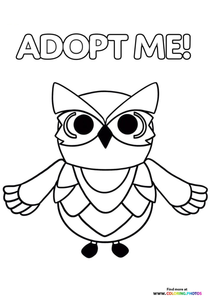 Cute owl pet with big eyes and feathered wings from Adopt Me Roblox game coloring page