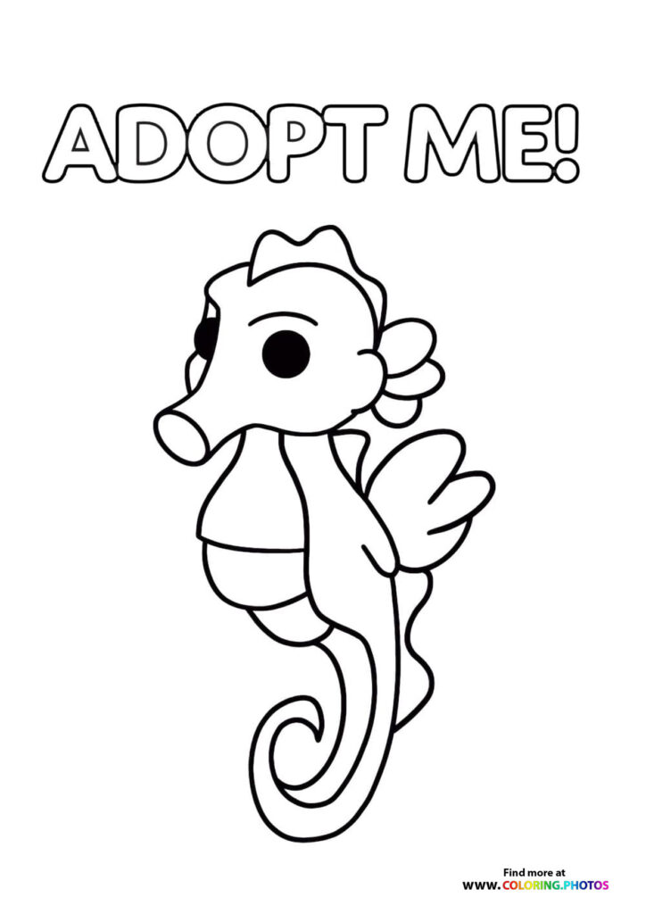 Cute seahorse with bow and curled tail coloring page from Adopt Me Roblox game