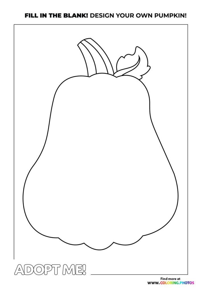 Blank pumpkin with stem and leaf outline coloring page from Adopt Me Roblox