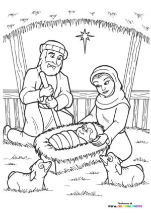 Advent baby Jesus with Mary and Joseph coloring page