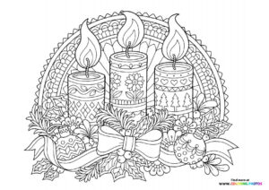 Advent candles and ornaments coloring page
