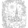 Advent church in the snow coloring page