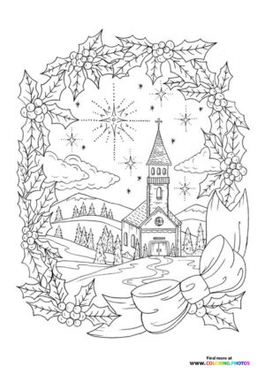 Advent church in the snow coloring page