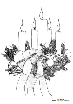 Advent wreath with a bowtie coloring page