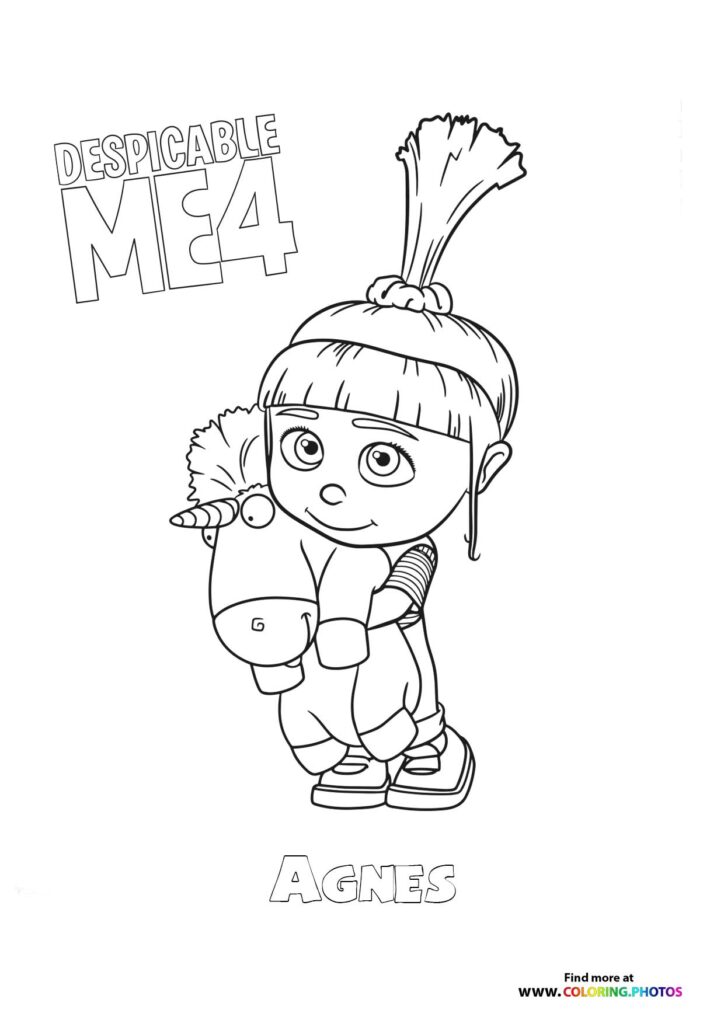 Agnes from Despicable Me 4 with tall hair bow and wide eyes coloring page