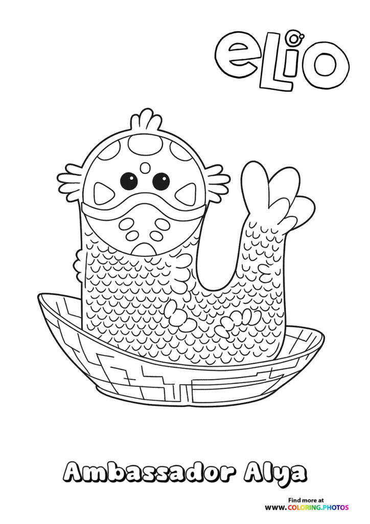 Ambassador Alya from Elio sitting in a woven basket spacecraft coloring page