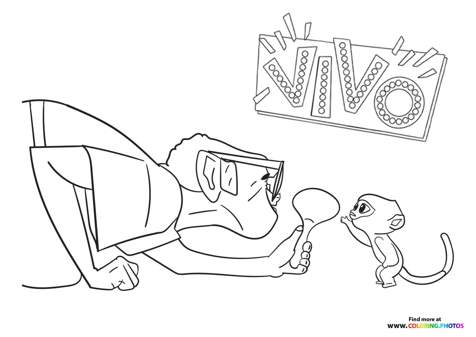 Vivo, Gabriela and Andres hanging out - Coloring Pages for kids