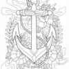Anker in flowers coloring for adults