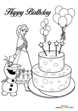 Frozen birthday cake coloring page