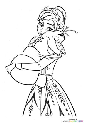 Olaf hugging Anna coloring page