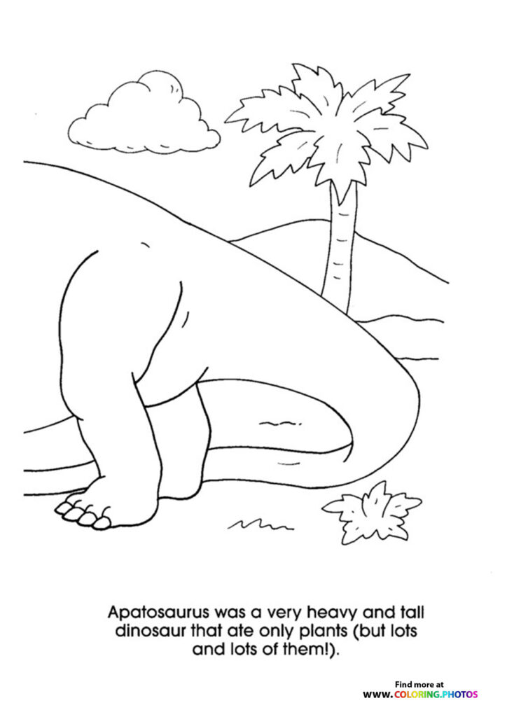 Apatosaurus dinosaur reaching up to eat from a palm tree coloring page