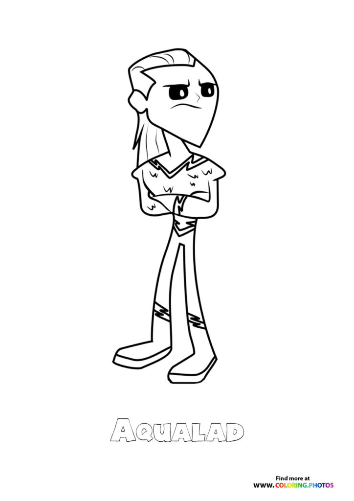 Aqualad from Teen Titans Go with serious expression, wearing orange scaled armor and brown pants coloring page