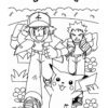 Ash and Brock running - Pokemon coloring page