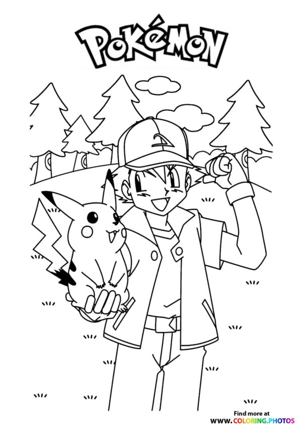Ash and Pikachu - Pokemon - Coloring Pages for kids