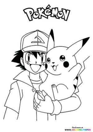 Ash and Pikachu portrait - Pokemon coloring page
