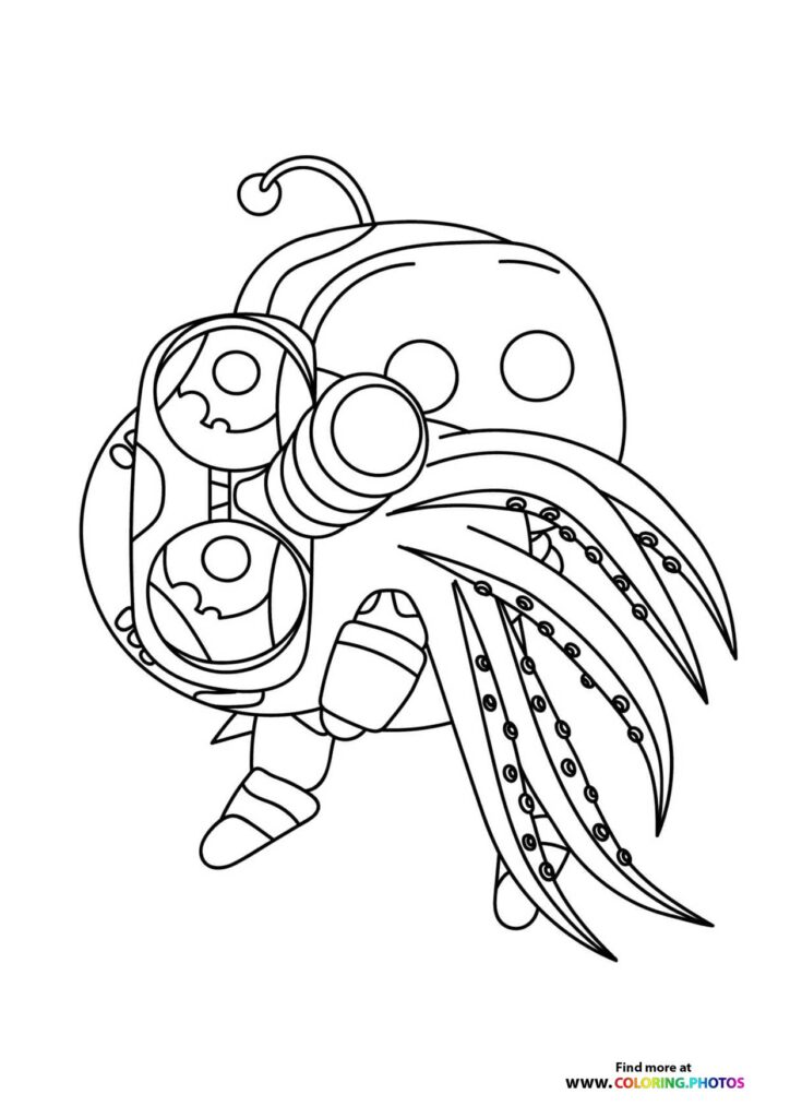 Astro Bot wearing a crab suit with mechanical claws and antenna coloring page from Astro Bot game