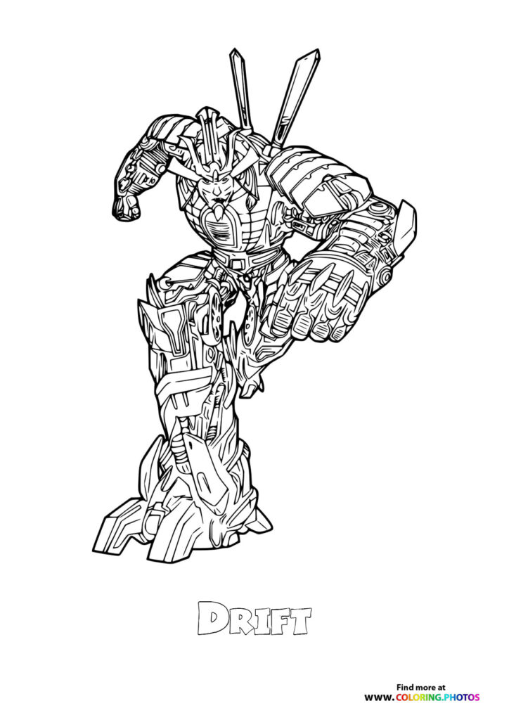Drift robot transformer with dual swords coloring page from Transformers One