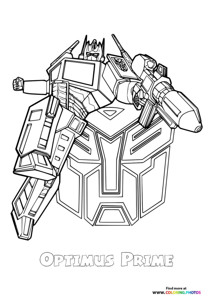 Optimus Prime with cannon and weapons coloring page from Transformers One