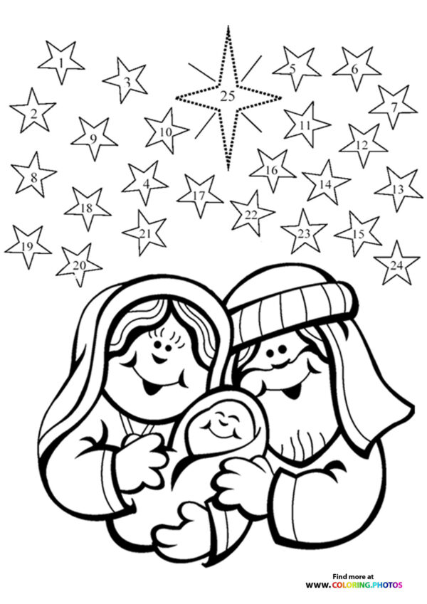 Baby Jesus advent calendar coloring page