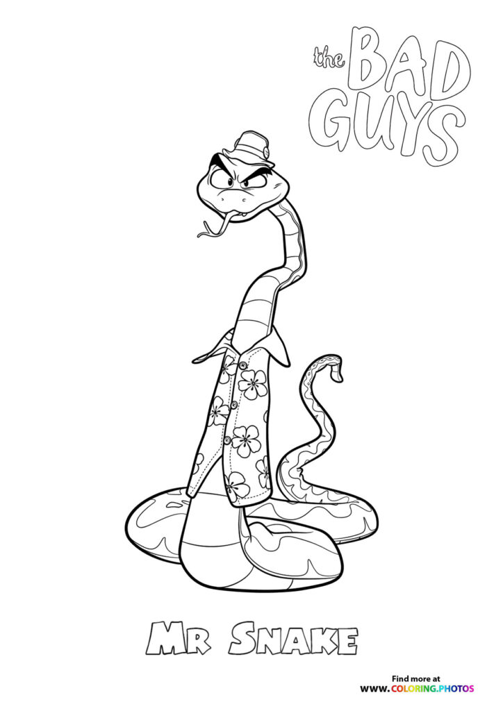 Mr. Snake wearing a fedora and floral outfit coloring page from The Bad Guys animated movie