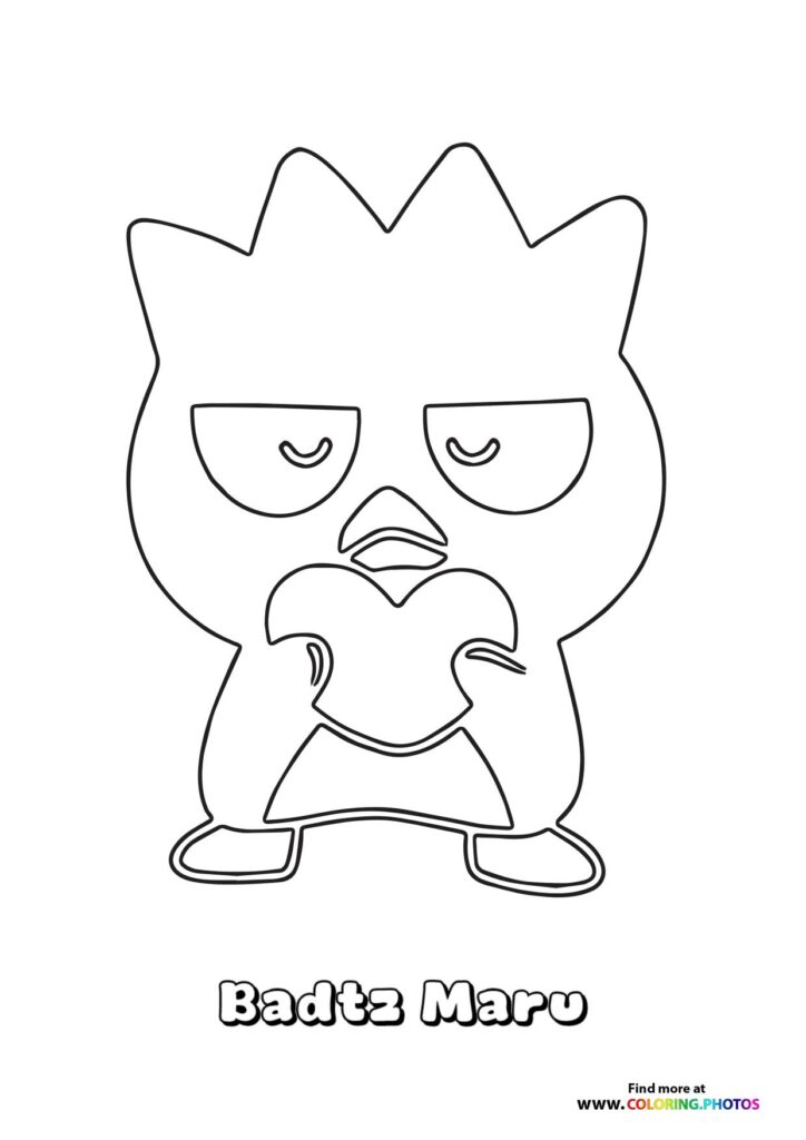 Badtz Maru holding a heart with sleepy eyes coloring page from Sanrio