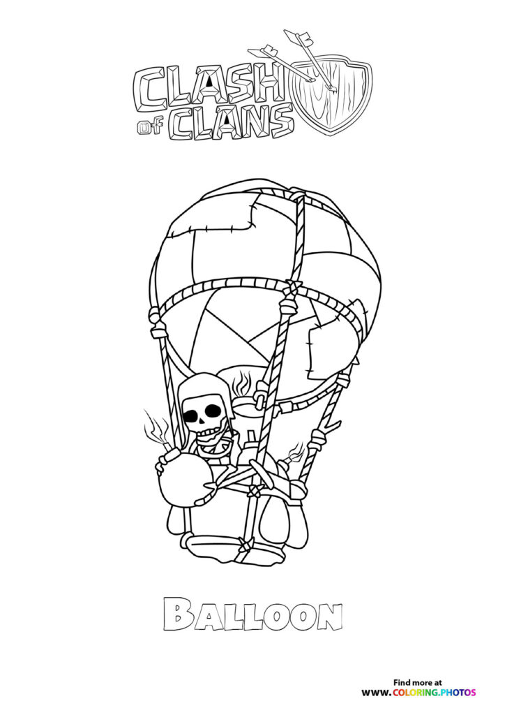 Skeleton warrior in a hot air balloon coloring page from Clash of Clans