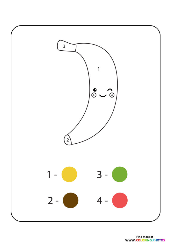 Happy smiling banana with numbered zones color by number coloring page