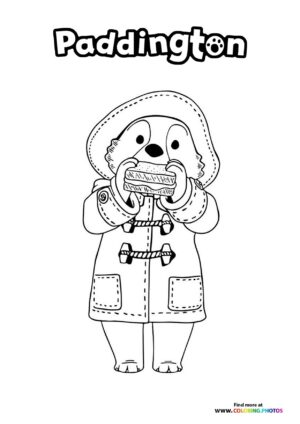 Bear Paddington eating sandwitch