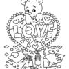 Teddy bear in love coloring page
