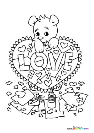 Teddy bear in love coloring page