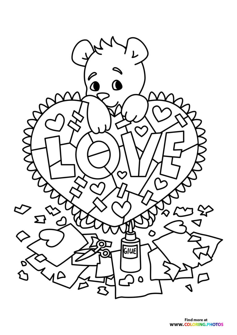 Teddy bear in love - Coloring Pages for kids