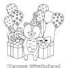 Birthday Bear with balloons coloring page