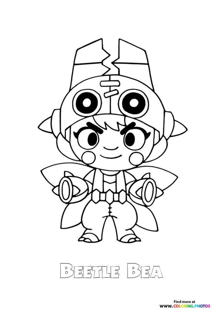 Beetle Bea from Brawl Stars with two heads and colorful wings coloring page