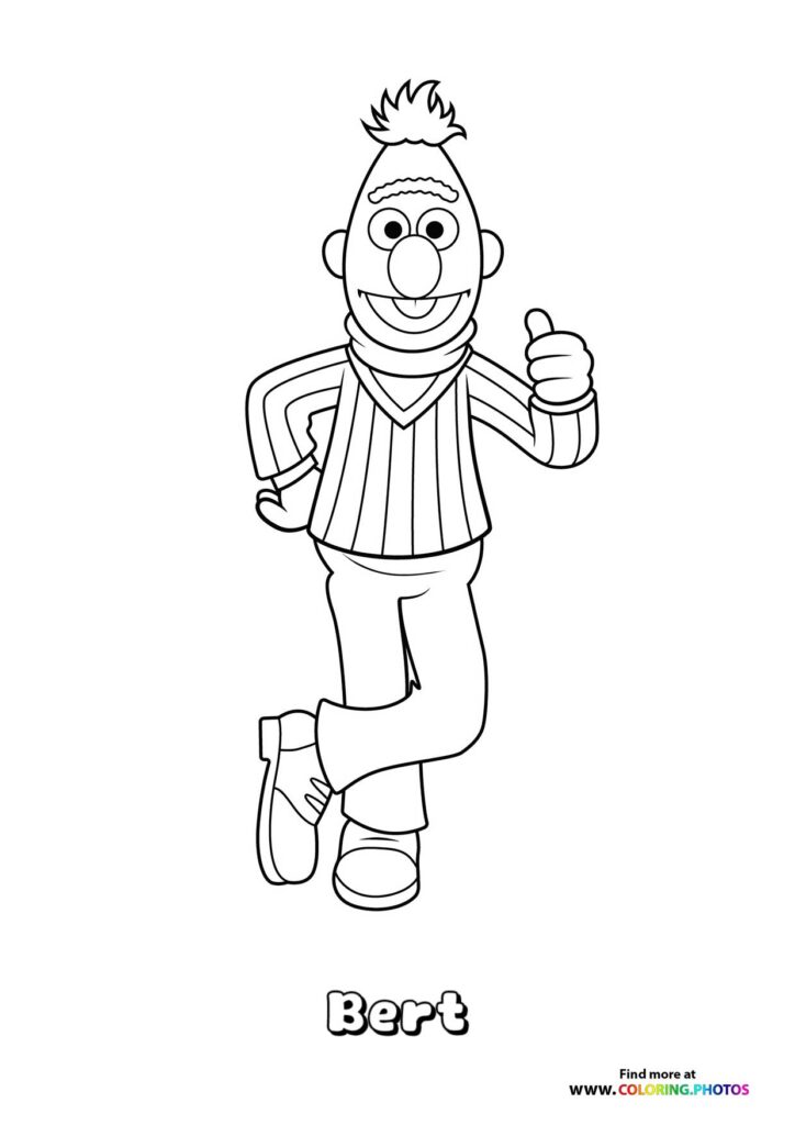 Bert from Sesame Street wearing a striped shirt and giving a thumbs up coloring page