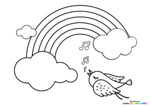 Bird singing to the rainbow